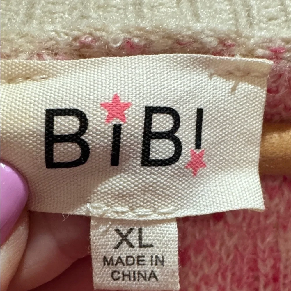 BiBi Fuzzy Textured Relaxed Cozy Cardigan in Cream, Pink, Grey -NWOT-Sz XL - Picture 4 of 9